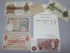 A 1790 Republic of France banknote and various George V Bradbury banknotes