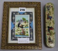 A Persian pencil box and frame