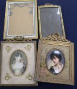 A Paris porcelain portrait miniature and three gilt metal frames