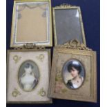 A Paris porcelain portrait miniature and three gilt metal frames