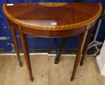 A George III banded and inlaid demi lune side table, W.80cm
