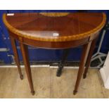 A George III banded and inlaid demi lune side table, W.80cm