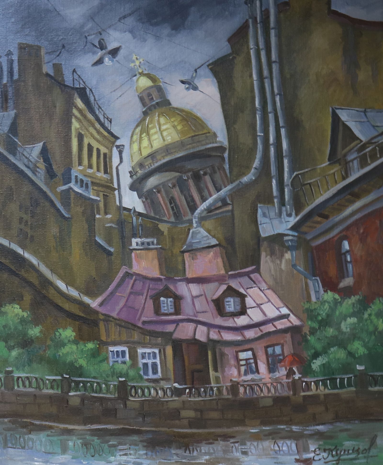 Russian school, oil, buildings, 54 x 46cm