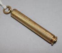 A late Victorian Sampson Mordan gold overlaid propelling pen/pencil, with barrel inscription, closed