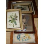 Four Victorian watercolours and one of a girl portrait print 19 x 23cm