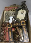 A group of gilt metal and metal photograph frames and a marquetry photograph frame