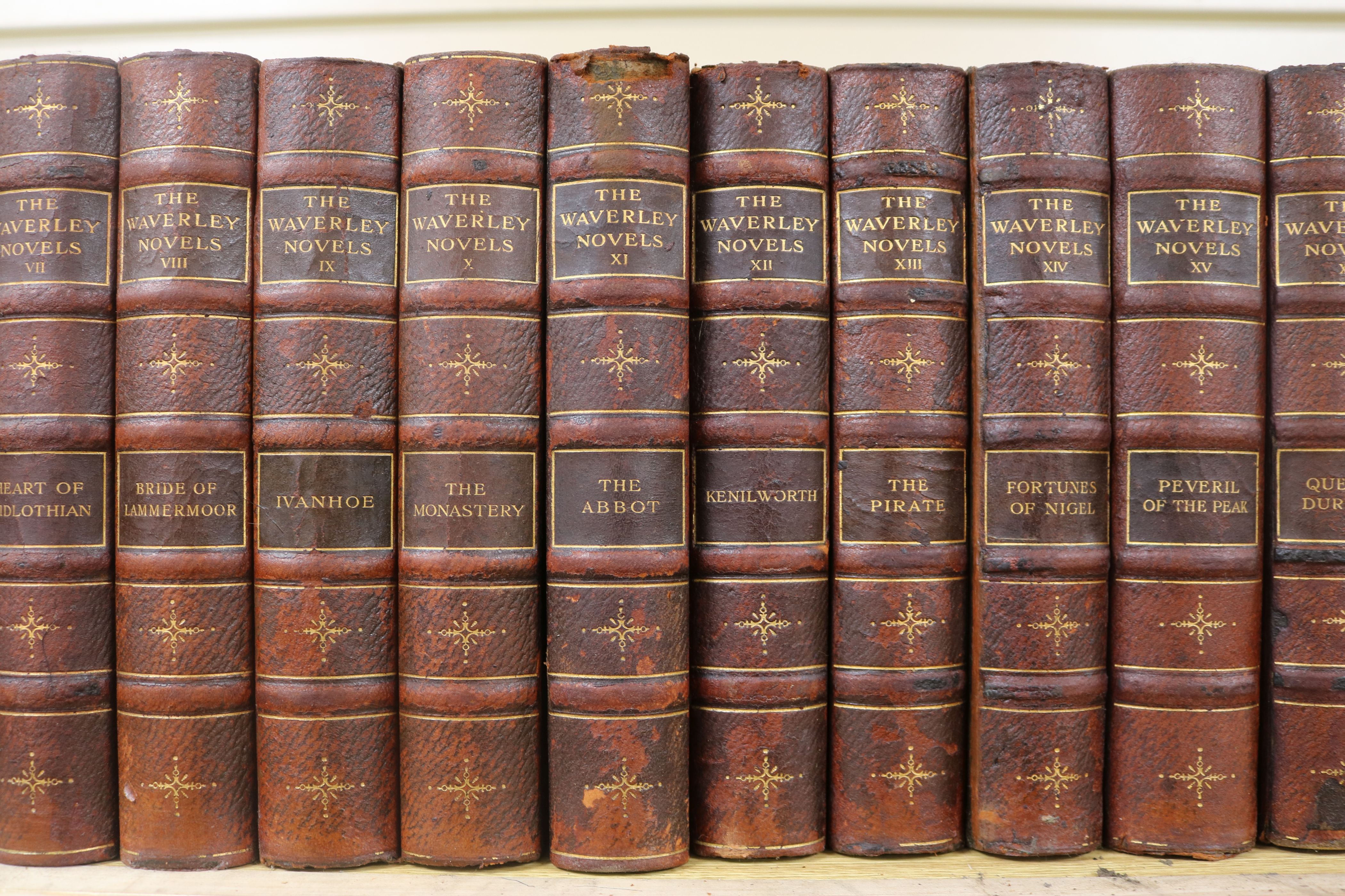 Scott, Sir Walter - The Waverley Novels, Bouverie edition, 25 vols, 8vo, half calf, London 1901