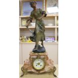 An Edwardian spelter and marble mantel clock