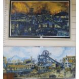 Two oils on canvas, colliery scenes, signed Clarke, 49 x 114cm
