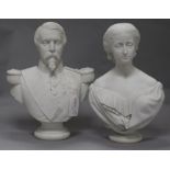 A pair of Gille Jeune biscuit porcelain busts of Empress Eugenie and Louis Napoleon, c.1865