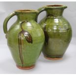 Clive Bowen. A pair of green glazed studio pottery jugs