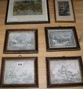 A set of four pencil sketches, country scenes, dated 1872 and two other 19th century prints