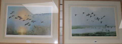 Sir Peter Scott, two prints, Teal in the early morning, one signed, 37 x 54cm