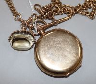 A 9ct gold Waltham hunter pocket watch and a 9ct fob chain with spinning fob.