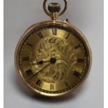 An early 20th century 9ct gold fob watch with Roman dial.