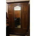 An Edwardian inlaid mahogany mirrored wardrobe, H.200cm