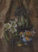 Frank Martin pastel, still life of Christmas roses, 37 x 26cm