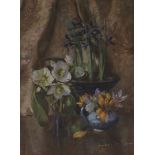 Frank Martin pastel, still life of Christmas roses, 37 x 26cm