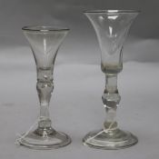 Two drinking glasses, c.1740, folded foot