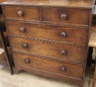 A Regency mahogany chest of drawers, on swept feet, W.91cm