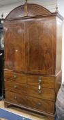 A late George III inlaid mahogany linen press, H.243cm