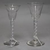 Two airtwist cordial glasses, c.1750