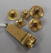 An 18ct gold cigar cutter and five assorted gold dress studs.