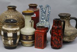 A collection of German pottery vases