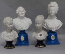 A pair of Sevres style biscuit porcelain busts of Louis XVI and Marie Antoinette & 2 similar busts