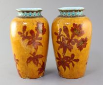 A pair of French Art pottery ovoid vases, by Optat Milet, Sevres, c.1890, decorated with brown