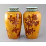 A pair of French Art pottery ovoid vases, by Optat Milet, Sevres, c.1890, decorated with brown