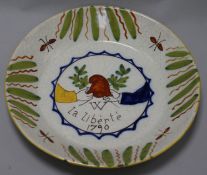 A French faience 'La Liberte' 1790 plate