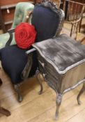 A Louis XV style fauteuil and a similar bedside chest