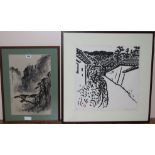 A Japanese signed print and a Chinese ink painting