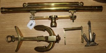 A brass surveyor's level, signed T.hart, Birmingham and three other instruments