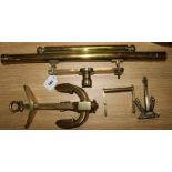 A brass surveyor's level, signed T.hart, Birmingham and three other instruments