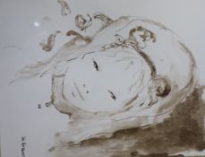 W. Kramer, ink and wash, study of a girl, 25 x 20cm