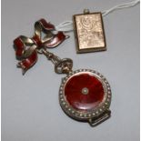 An early 20th century silver gilt & enamel fob watch with suspension brooch and a yellow metal
