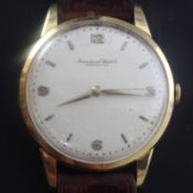 A gentleman's 18ct gold International Watch Co. manual wind dress wrist watch, with baton and
