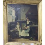 French School, oil on canvas, kitchen interior, 60 x 50cm