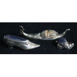 Three novelty silver pin cushions, gondola, Adie & Lovekin Ltd, Birmingham, 1906, 9.5cm, shoe, WW,