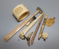 A group of 19th century whalebone and ivory objects