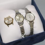 A lady's steel Omega manual wind wrist watch and two other lady's watches, (Sekonda and Avia).