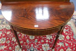 A pair of mahogany inlaid 'D' shaped card tables, (one George III, one modern) W.90cm