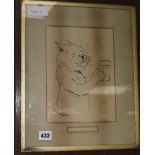 Louis Wain, original pen and ink drawing, 'Purely Teetotal", signed, 9.5 x 7in.