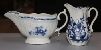 A Worcester blue and white little fisherman pattern sauceboat, and a Worcester Hollow Rock Lily