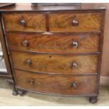 A late Victorian bowfront chest of drawers, W.111cm