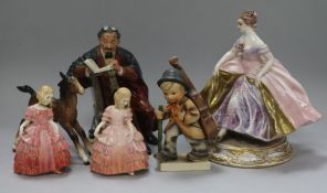 Three Royal Doulton figures, a Beswick pony and two other figures