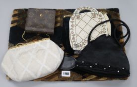 Collection of beaded bags, Chenille bad and Louis Vuitton wallet