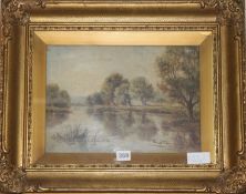 Sidney Yates Johnson, oil, river landscape, 25 x 34cm